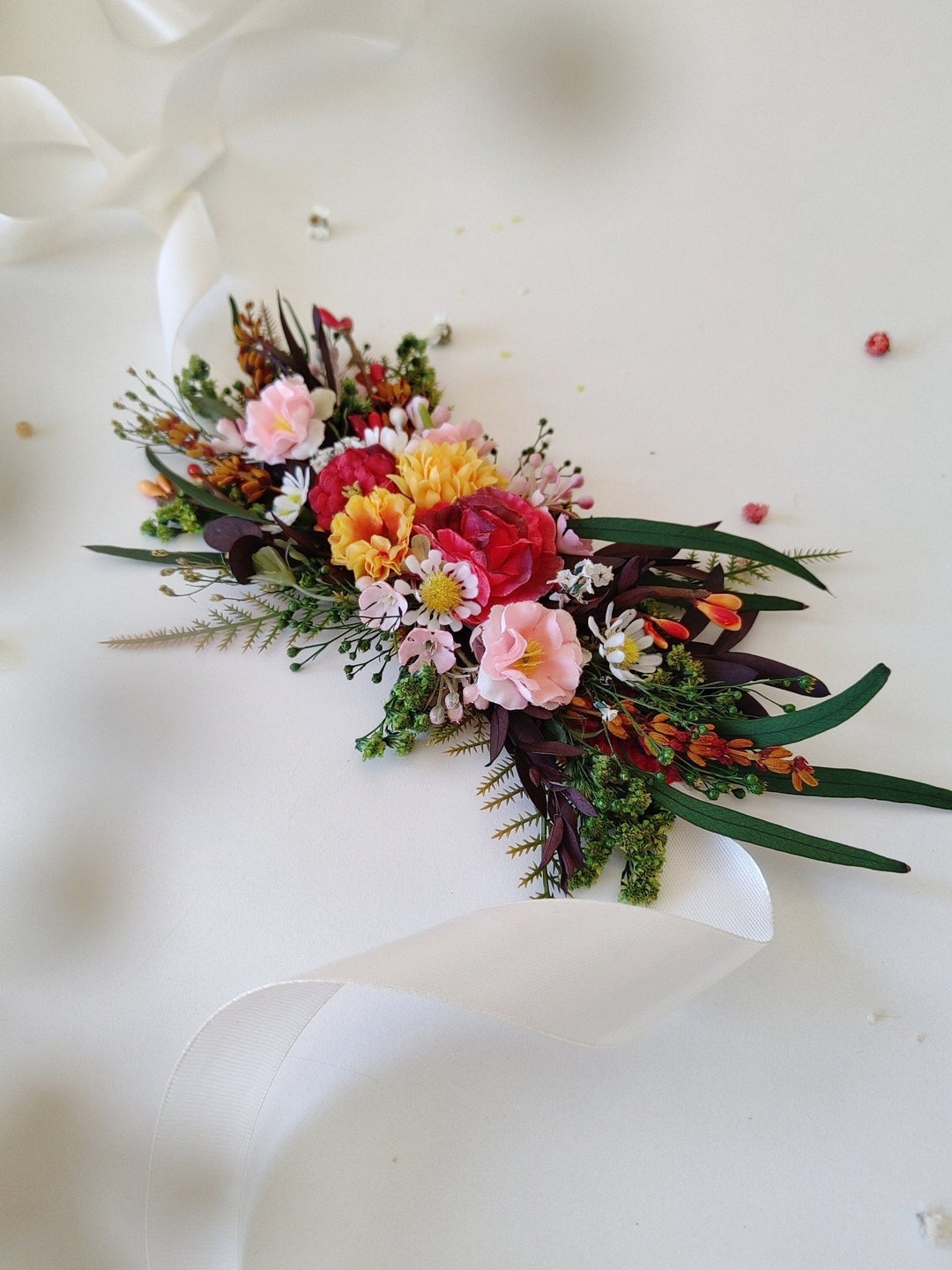 Handmade Summer Flower Bridal Belt: Colorful Wedding Sash – handmade floral hair accessory by magaela