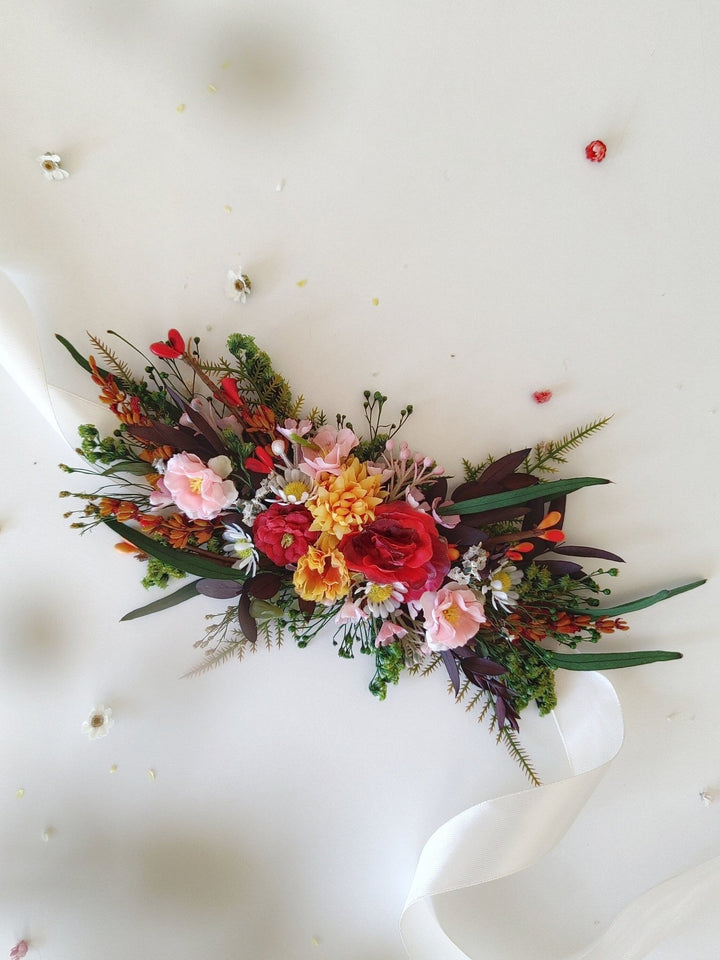 Handmade Summer Flower Bridal Belt: Colorful Wedding Sash – handmade floral hair accessory by magaela