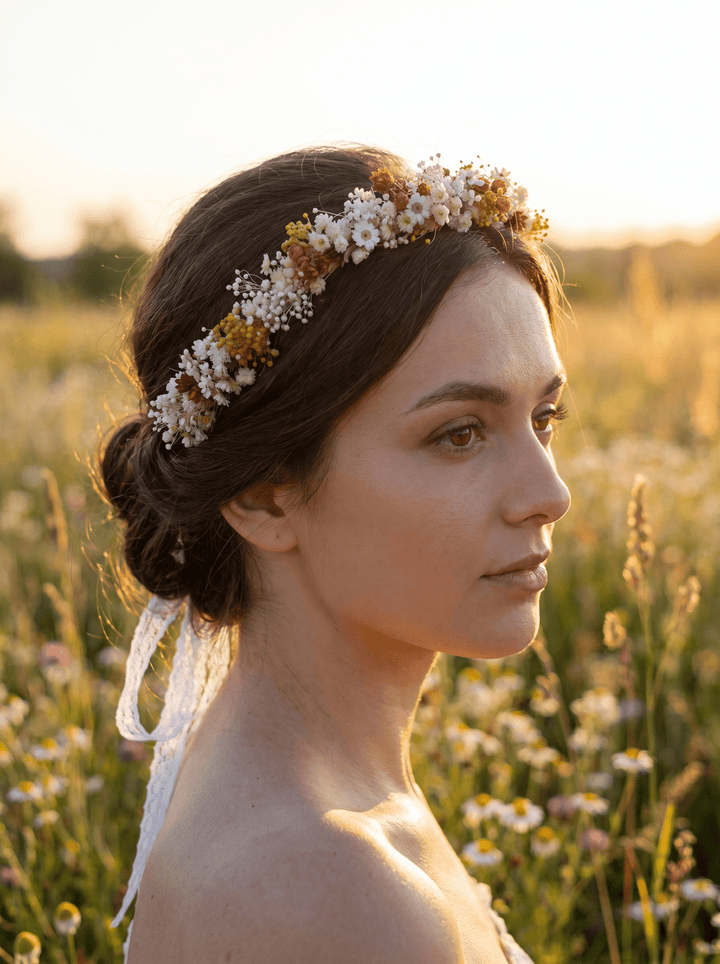 Terracotta Flower Bridal Crown: Preserved Cottagecore Wedding Wreath – handmade floral hair accessory by magaela