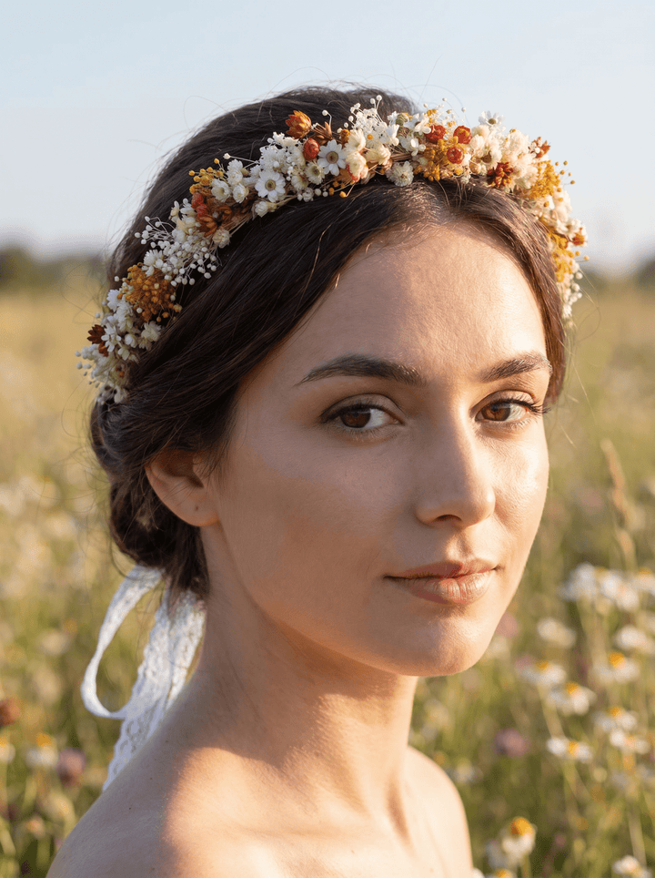 Terracotta Flower Bridal Crown: Preserved Cottagecore Wedding Wreath – handmade floral hair accessory by magaela