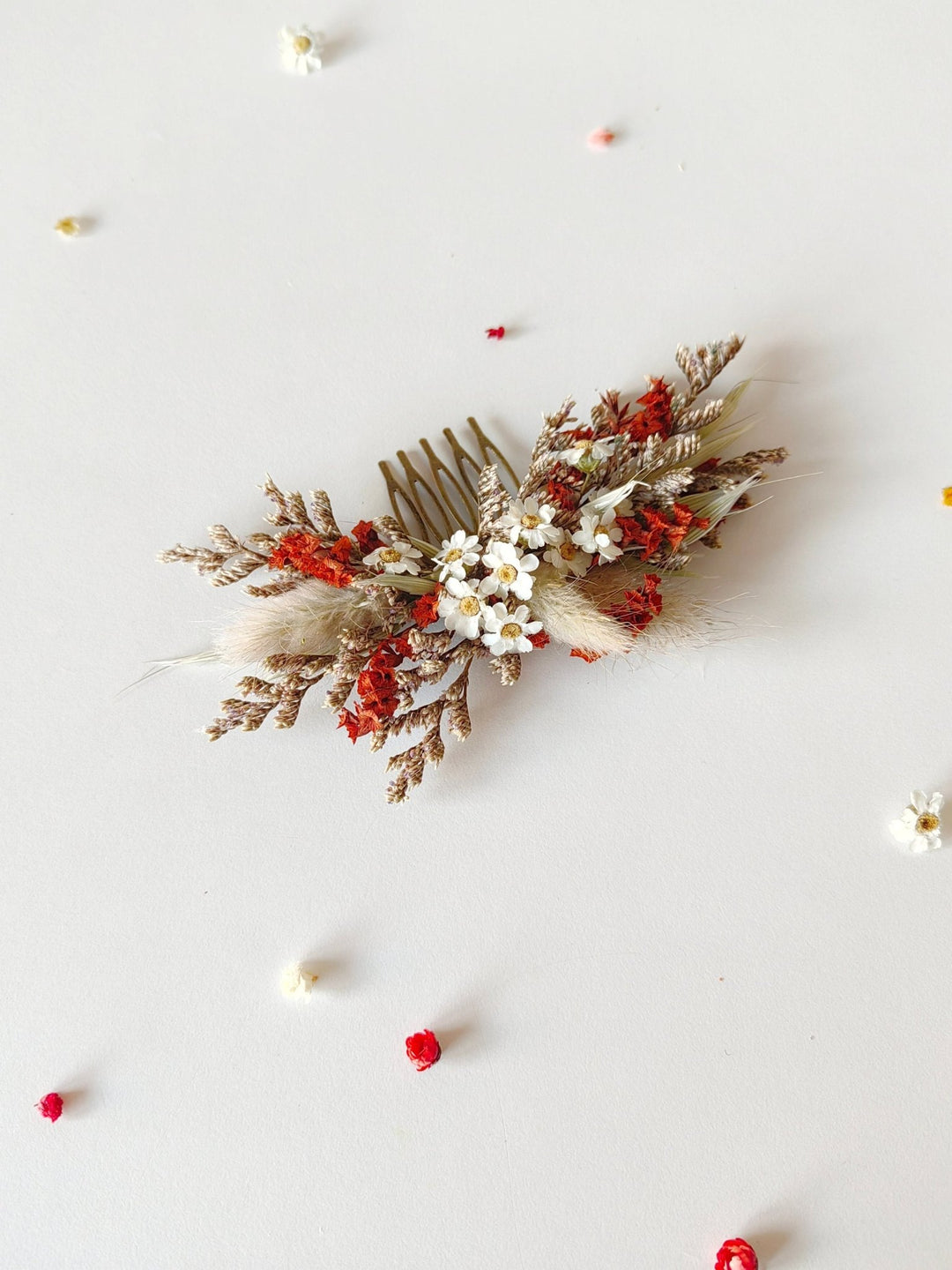 Terracotta Wedding Flower Set: Rustic Autumn Wreath, Bracelet & Hair Comb – handmade floral hair accessory by magaela