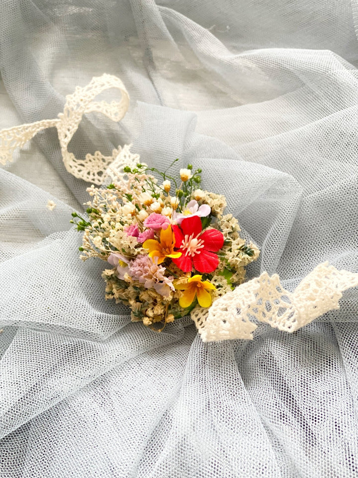 Wildflower Floral Bracelet – Botanical Wrist Wedding Corsage – handmade floral hair accessory by magaela