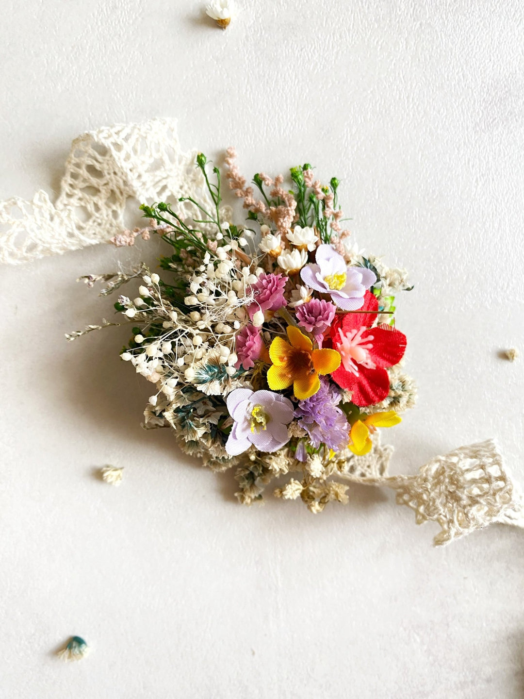 Wildflower Floral Bracelet – Botanical Wrist Wedding Corsage – handmade floral hair accessory by magaela