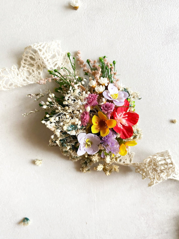 Wildflower Floral Bracelet – Botanical Wrist Wedding Corsage – handmade floral hair accessory by magaela