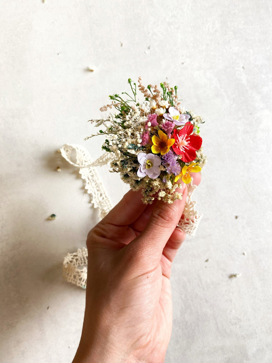 Wildflower Floral Bracelet – Botanical Wrist Wedding Corsage – handmade floral hair accessory by magaela
