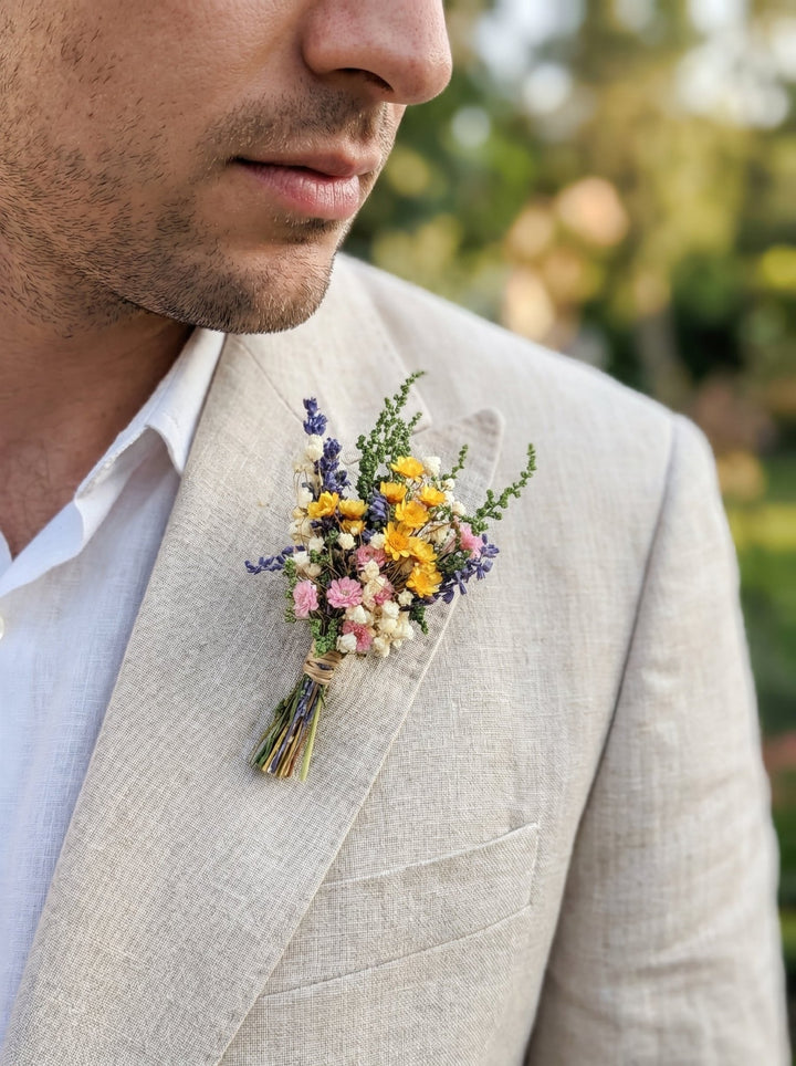 Wildflower Boutonniere: Colorful Meadow Wedding Corsage – handmade floral hair accessory by magaela