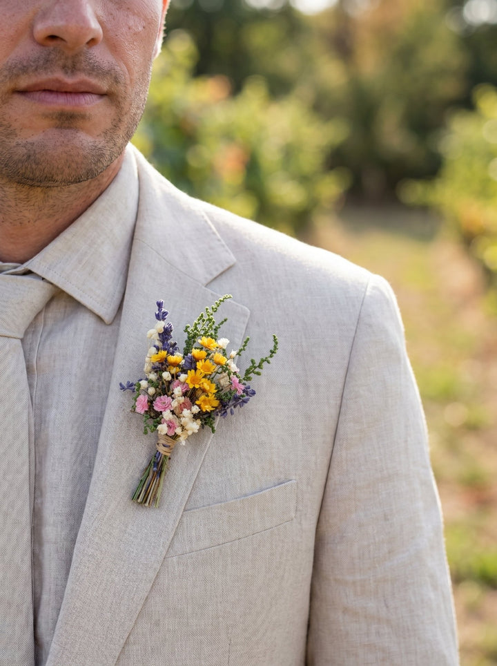 Wildflower Boutonniere: Colorful Meadow Wedding Corsage – handmade floral hair accessory by magaela