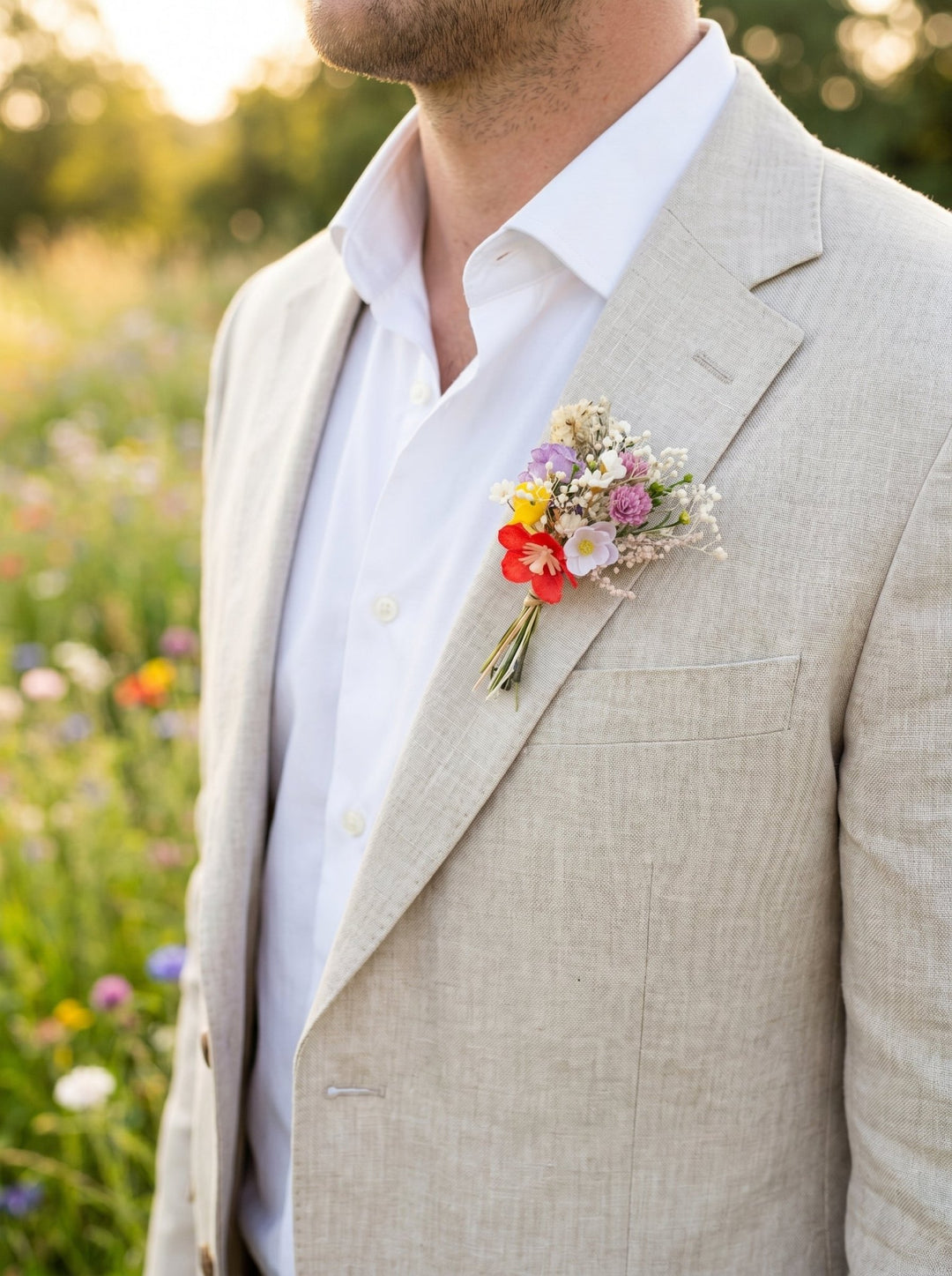 Wildflower Wedding Boutonniere Set – Small Meadow Flower Boutonniere – handmade floral hair accessory by magaela