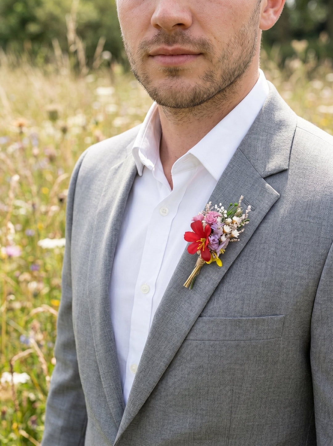 Wildflower Wedding Boutonniere Set – Small Meadow Flower Boutonniere – handmade floral hair accessory by magaela