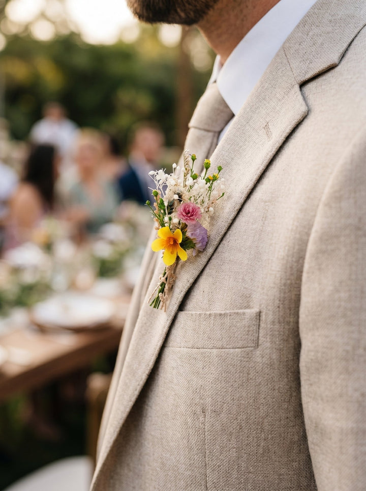 Wildflower Wedding Boutonniere Set – Small Meadow Flower Boutonniere – handmade floral hair accessory by magaela
