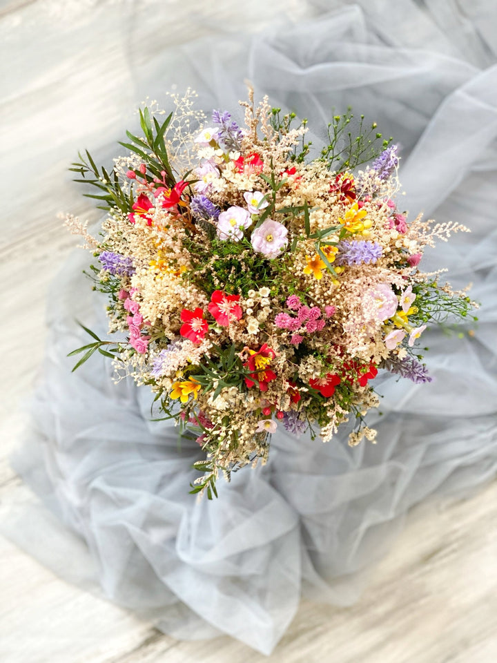 Wildflower Bridal Bouquet – Small Meadow Wedding Bouquet – handmade floral hair accessory by magaela