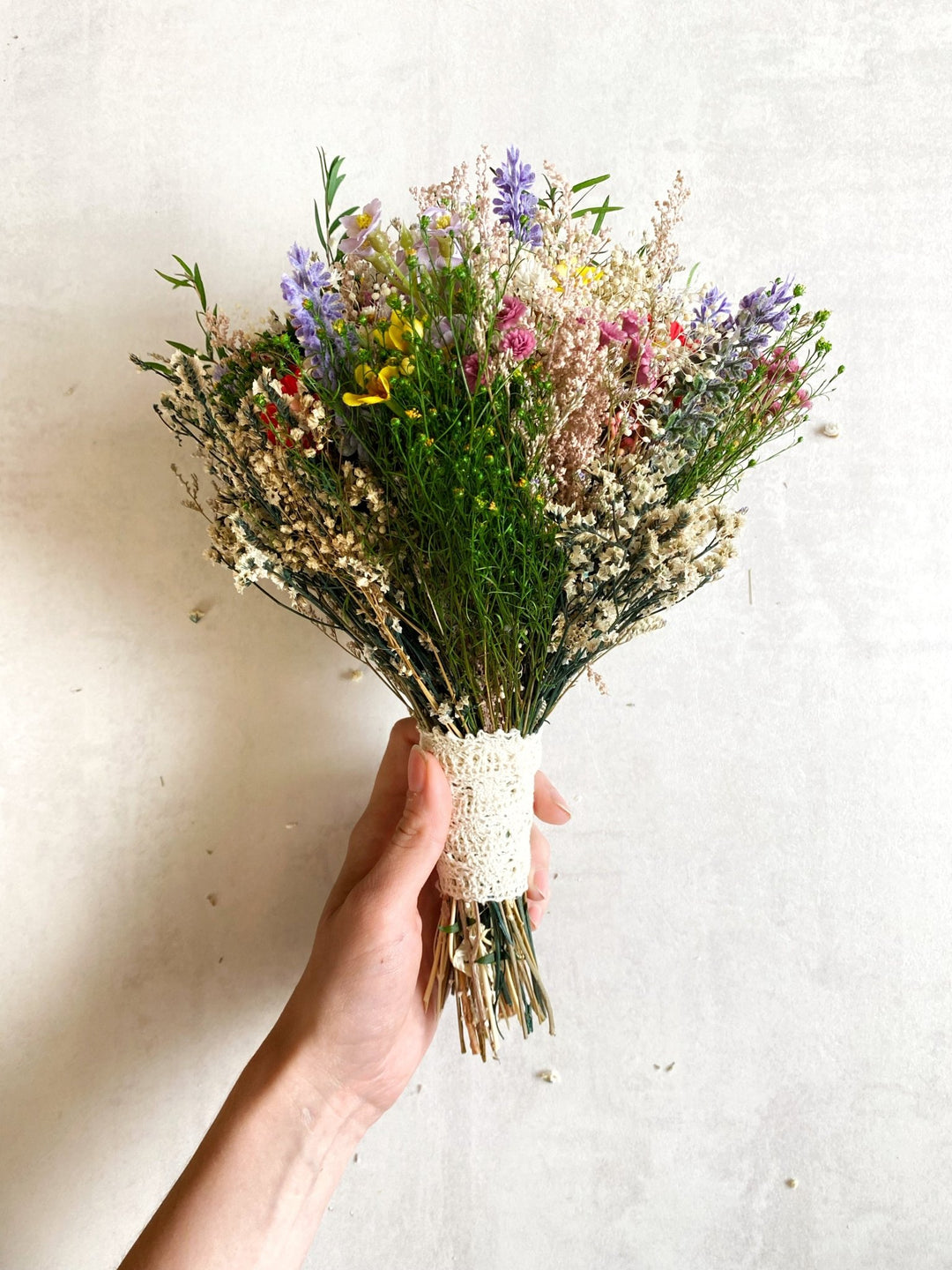 Wildflower Bridal Bouquet – Small Meadow Wedding Bouquet – handmade floral hair accessory by magaela