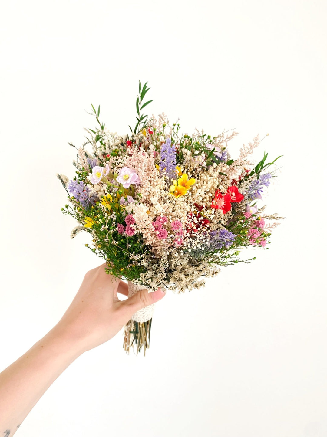 Wildflower Bridal Bouquet – Small Meadow Wedding Bouquet – handmade floral hair accessory by magaela