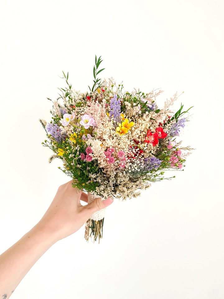 Wildflower Bridal Bouquet – Small Meadow Wedding Bouquet – handmade floral hair accessory by magaela