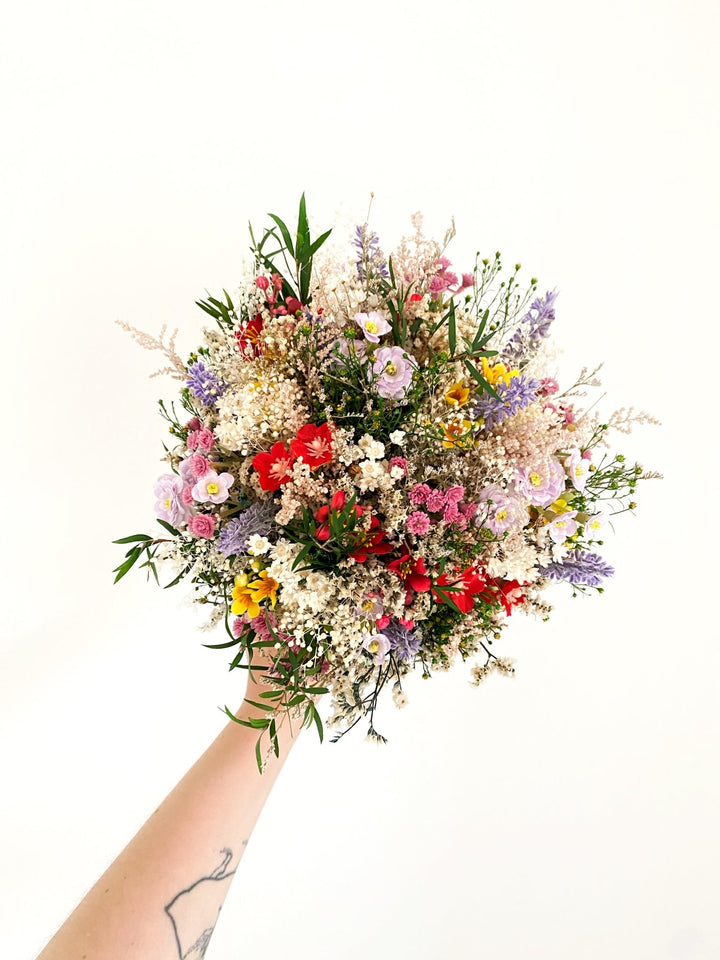Wildflower Bridal Bouquet – Small Meadow Wedding Bouquet – handmade floral hair accessory by magaela