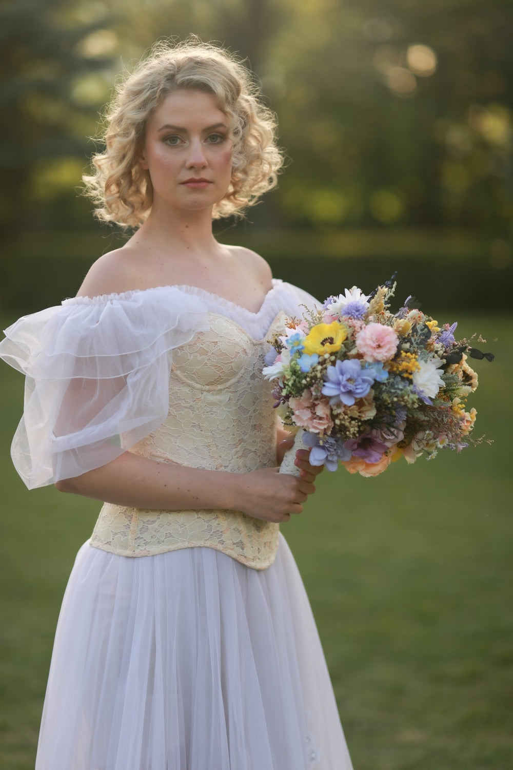 Wildflower Bridal Bouquet: Colorful Meadow Wedding Flowers – handmade floral hair accessory by magaela