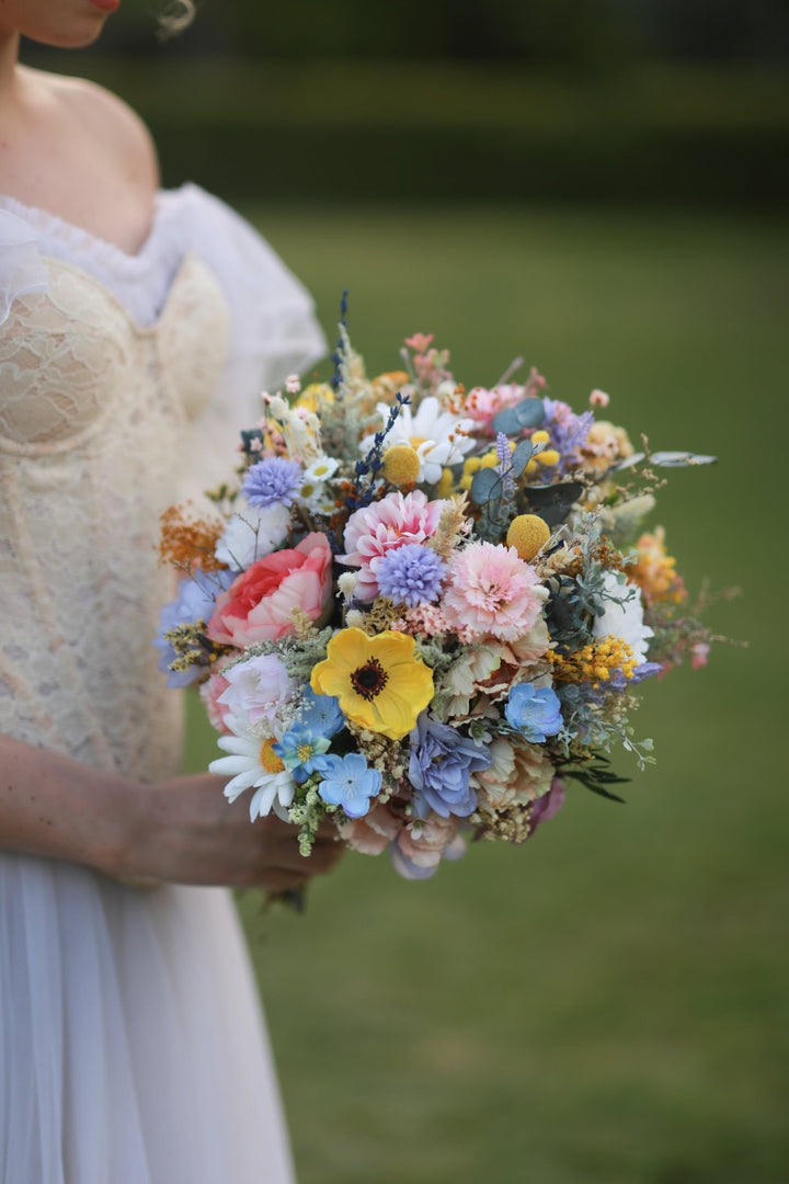 Wildflower Bridal Bouquet: Colorful Meadow Wedding Flowers – handmade floral hair accessory by magaela