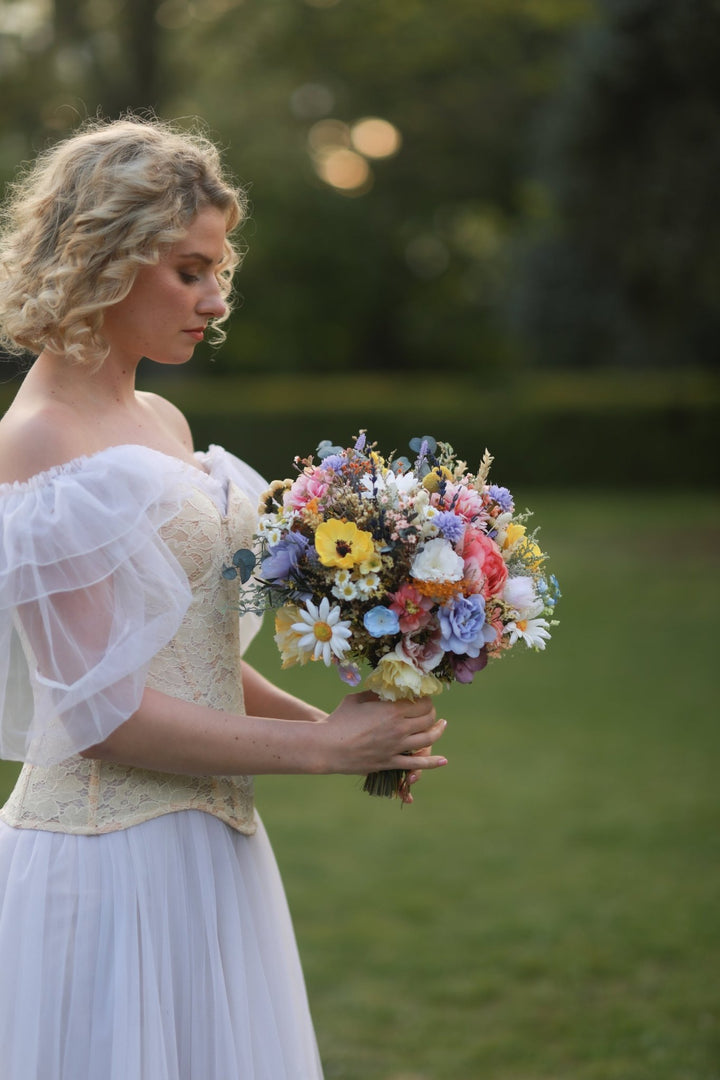 Wildflower Bridal Bouquet: Colorful Meadow Wedding Flowers – handmade floral hair accessory by magaela