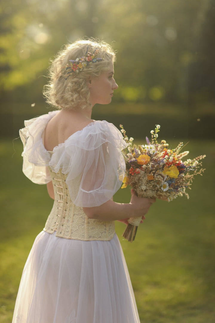 Colorful Wildflower Bridal Hair Comb with Orange, Blue and Purple Meadow Blooms – handmade floral hair accessory by magaela