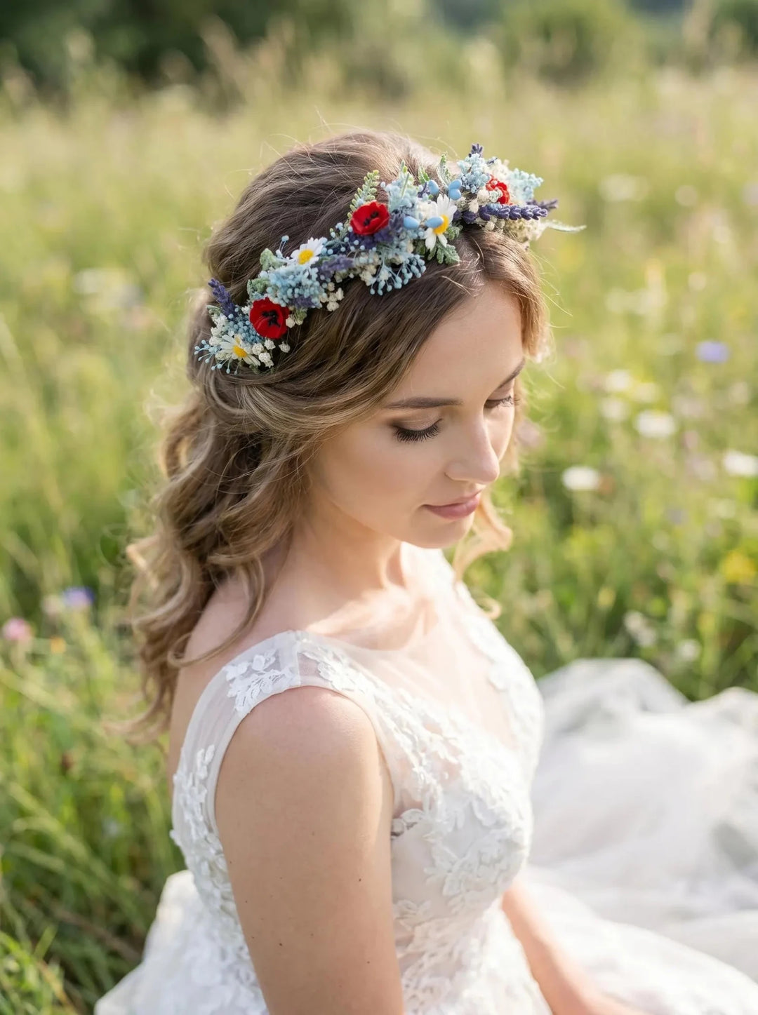 Blue Flower Headband: Meadow Wedding Hair Accessory – handmade floral hair accessory by magaela