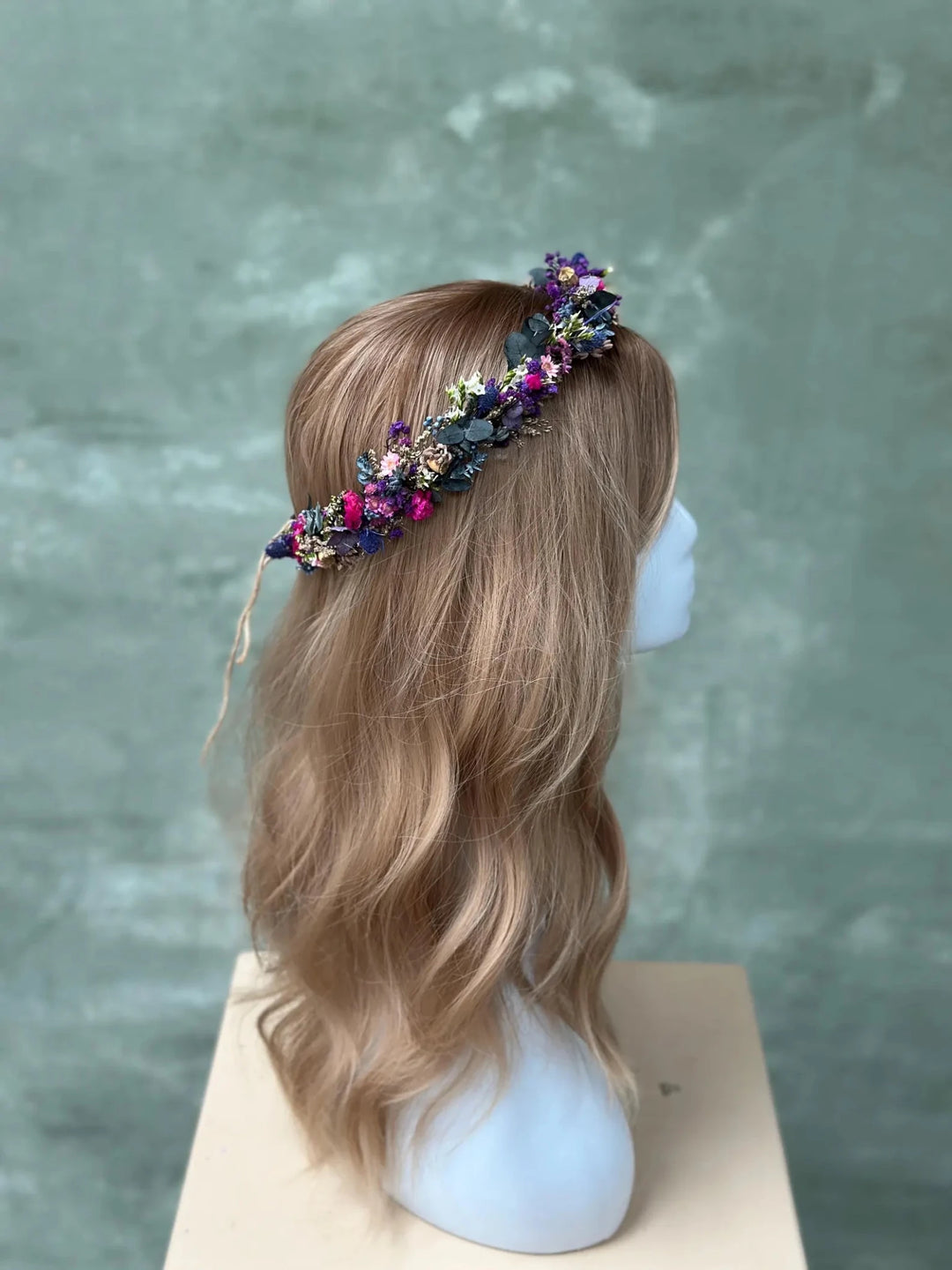Wildflower Meadow Dried Bridal Set – Bouquet, Flower waterfall, Crown, Boutonniere and Hair Pins | Lavender & Dusty Rose Wedding – handmade floral hair accessory by magaela
