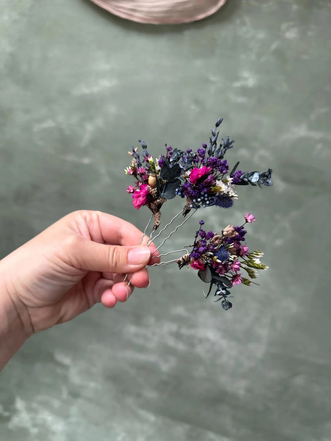 Wildflower Meadow Dried Bridal Set – Bouquet, Flower waterfall, Crown, Boutonniere and Hair Pins | Lavender & Dusty Rose Wedding – handmade floral hair accessory by magaela