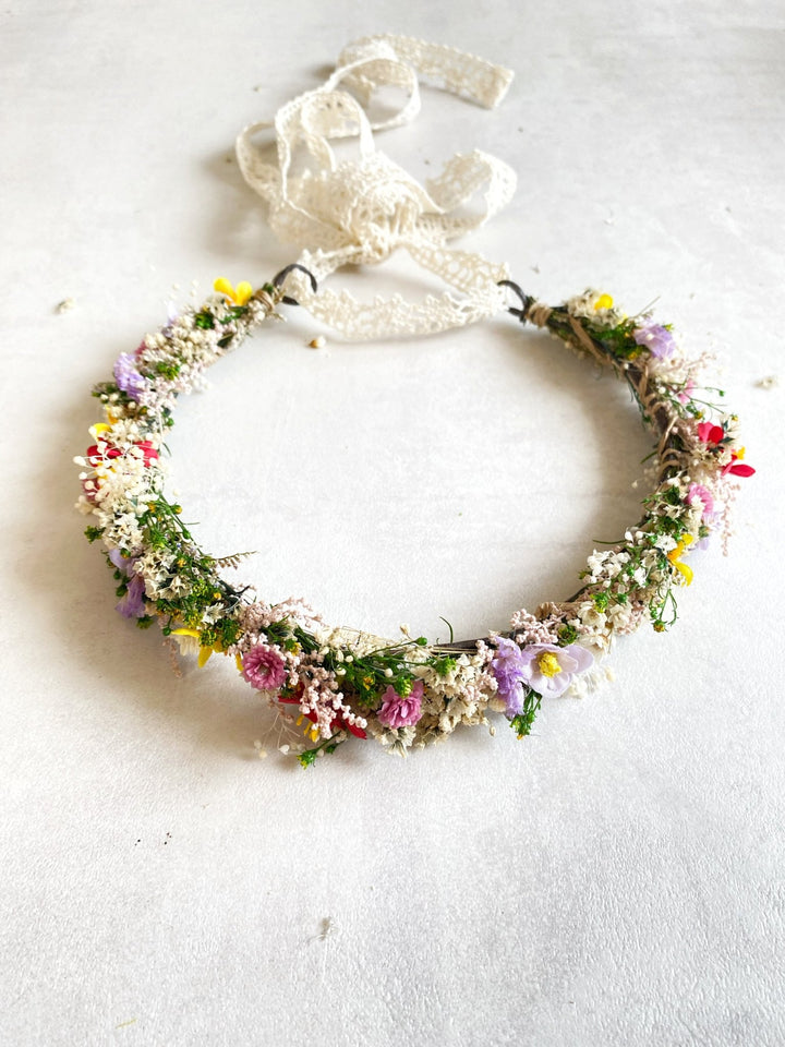 Wildflower Half Crown – Meadow Bridal Flower Half Wreath – handmade floral hair accessory by magaela