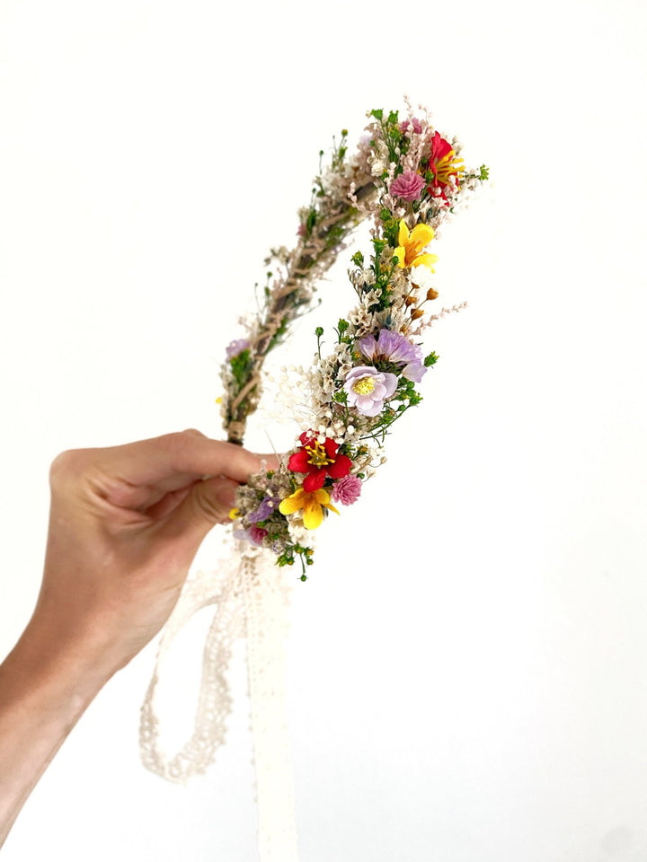 Wildflower Half Crown – Meadow Bridal Flower Half Wreath – handmade floral hair accessory by magaela