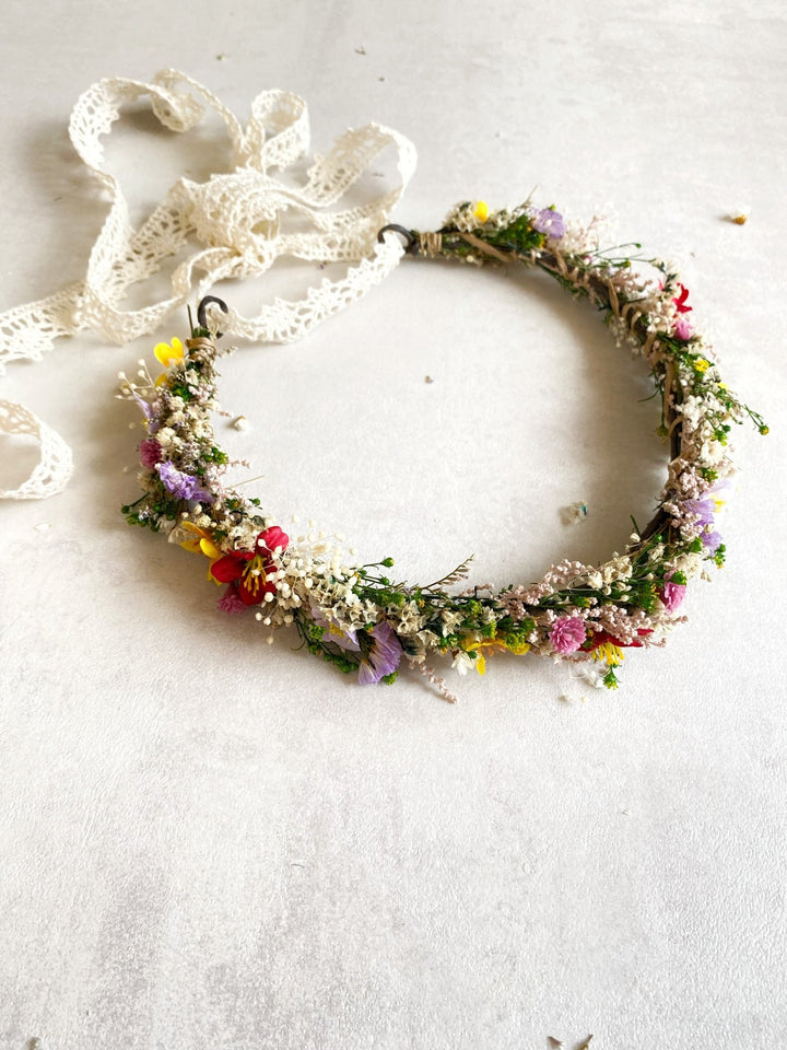 Wildflower Half Crown – Meadow Bridal Flower Half Wreath – handmade floral hair accessory by magaela