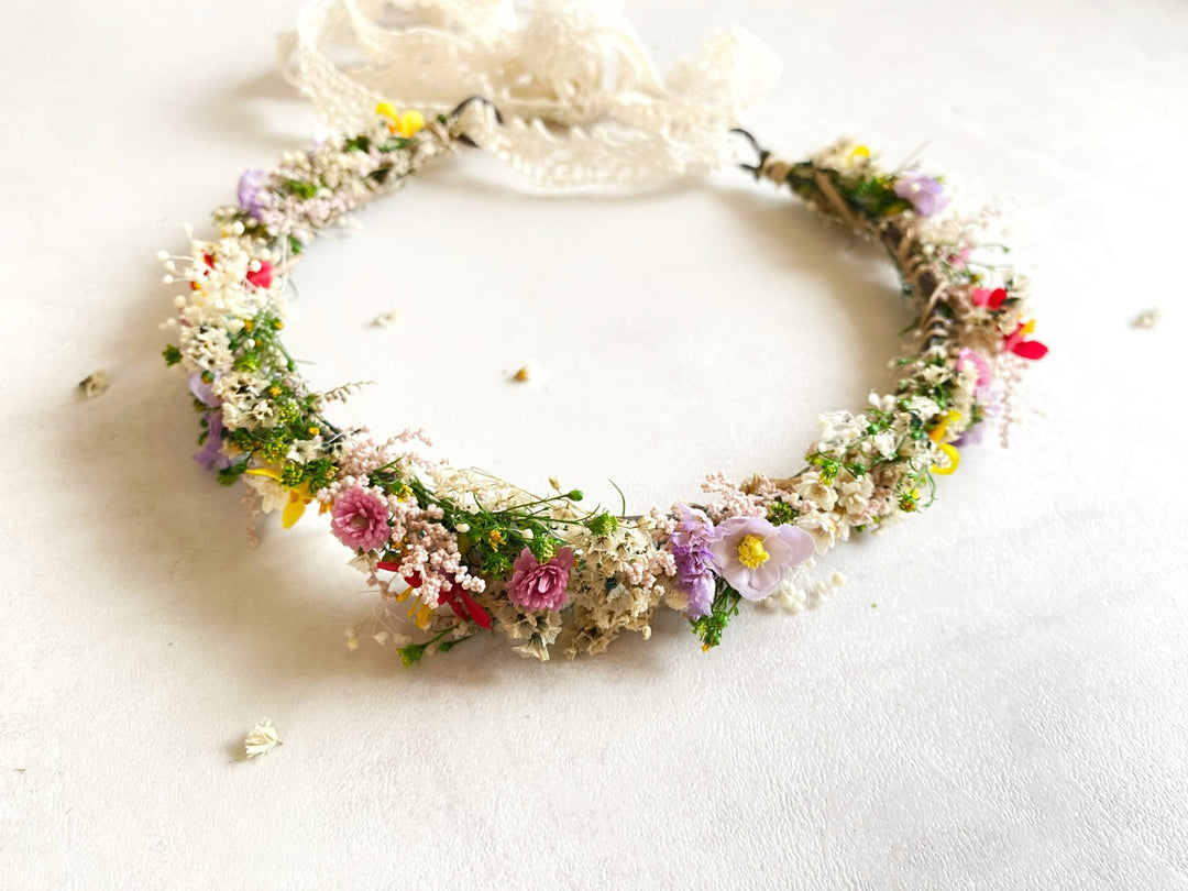 Wildflower Half Crown – Meadow Bridal Flower Half Wreath – handmade floral hair accessory by magaela