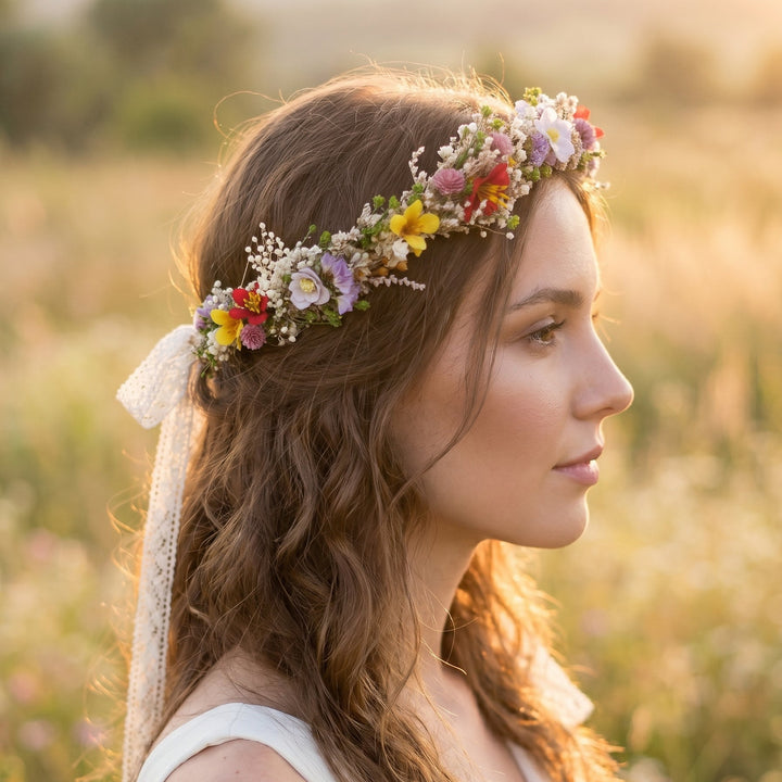 Wildflower Half Crown – Meadow Bridal Flower Half Wreath – handmade floral hair accessory by magaela