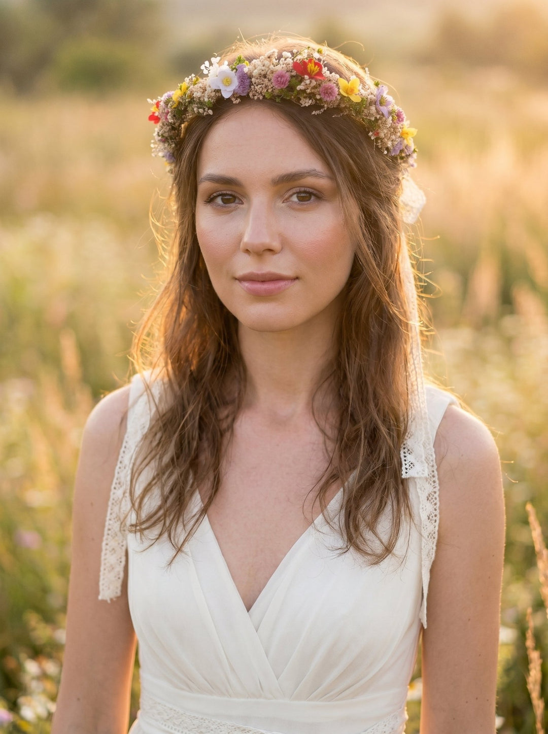 Wildflower Half Crown – Meadow Bridal Flower Half Wreath – handmade floral hair accessory by magaela