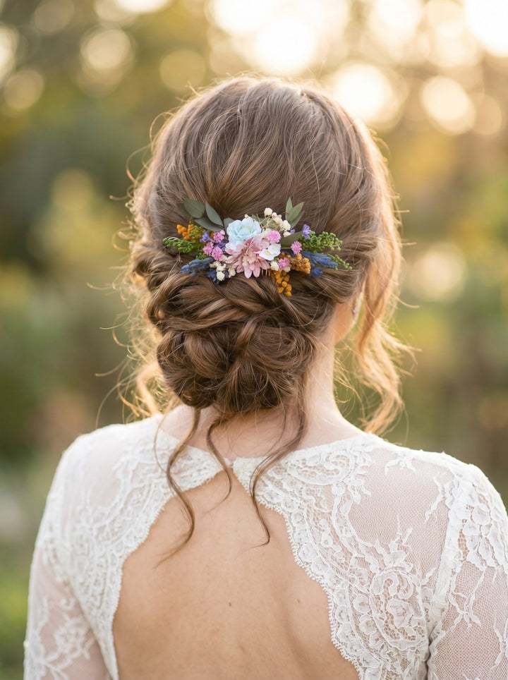 Wildflower Wedding Hair Comb – Handmade Meadow Bridal Hairpiece – handmade floral hair accessory by magaela