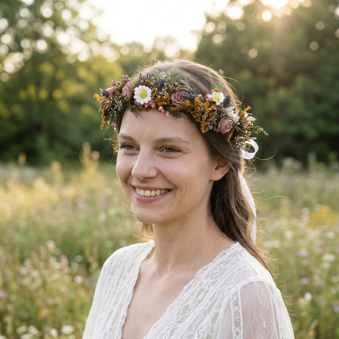 Woodland Flower Wreath: Boho Wedding Bridal Hair Crown – handmade floral hair accessory by magaela