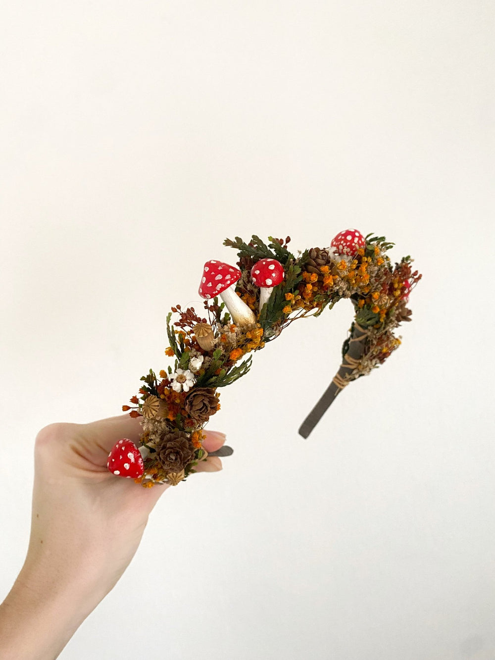 Christmas Woodland Mushroom Headband | Winter Wedding Crown – handmade floral hair accessory by magaela