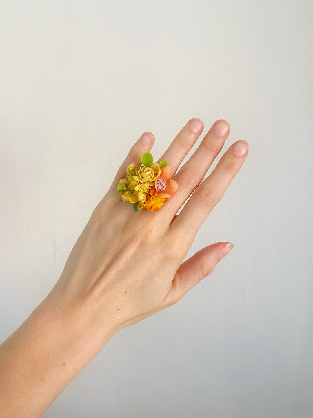 Yellow Floral Ring – Handmade Adjustable Flower Ring – handmade floral hair accessory by magaela