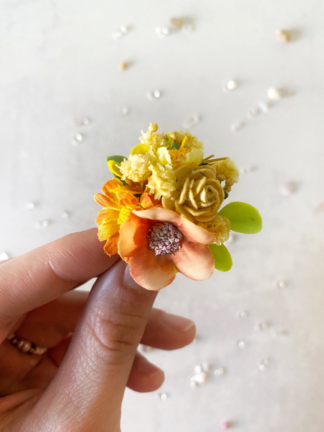 Yellow Floral Ring – Handmade Adjustable Flower Ring – handmade floral hair accessory by magaela