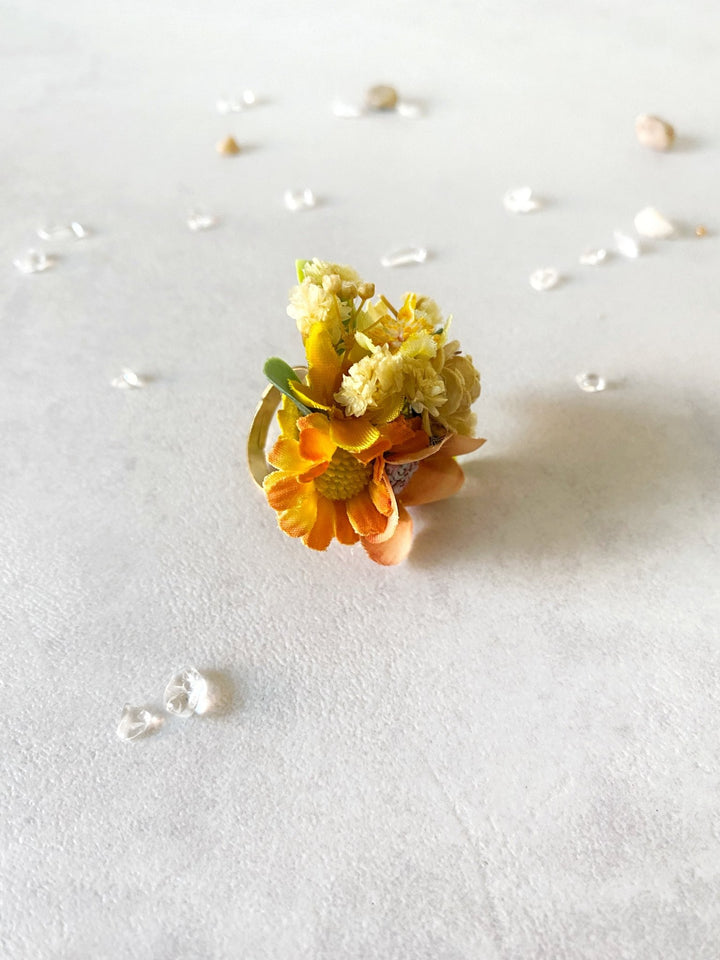 Yellow Floral Ring – Handmade Adjustable Flower Ring – handmade floral hair accessory by magaela