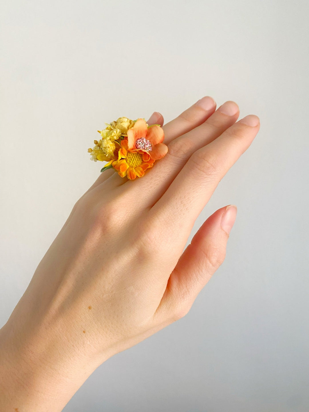 Yellow Floral Ring – Handmade Adjustable Flower Ring – handmade floral hair accessory by magaela