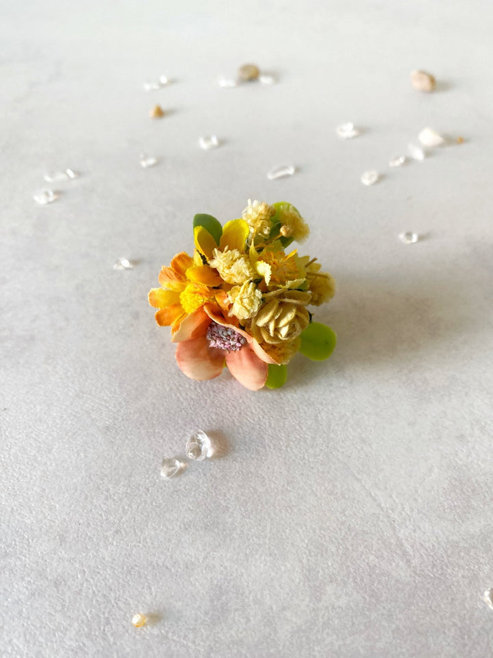 Yellow Floral Ring – Handmade Adjustable Flower Ring – handmade floral hair accessory by magaela