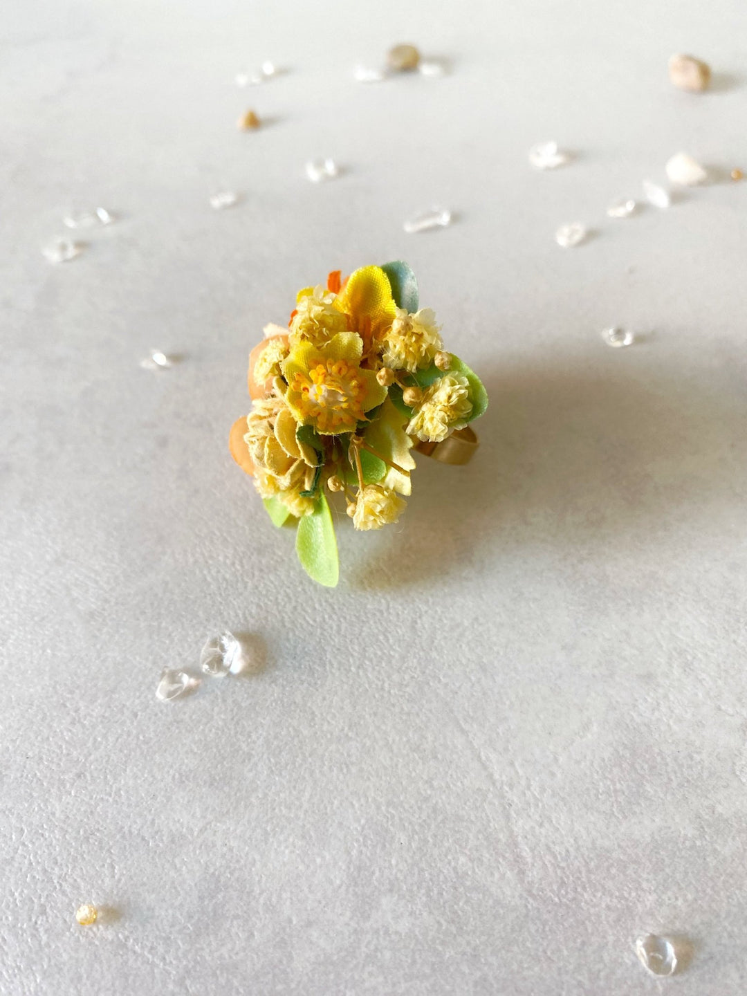 Yellow Floral Ring – Handmade Adjustable Flower Ring – handmade floral hair accessory by magaela
