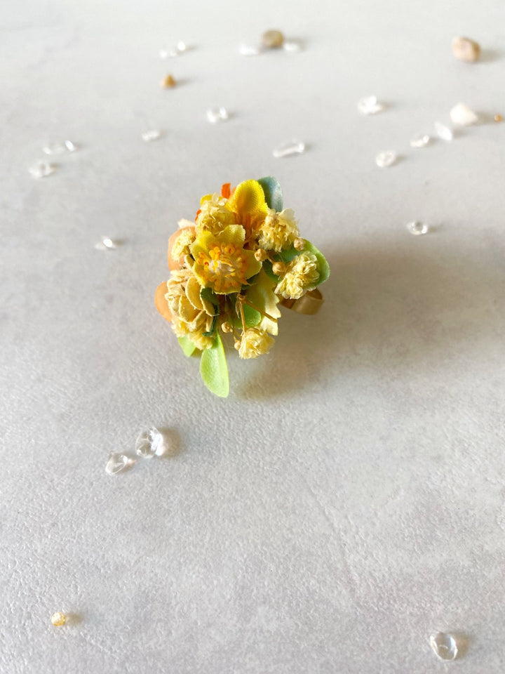 Yellow Floral Ring – Handmade Adjustable Flower Ring – handmade floral hair accessory by magaela