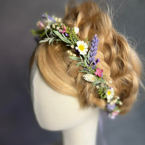 Meadow flower hair crown Bridal accessories Lavender and daisy