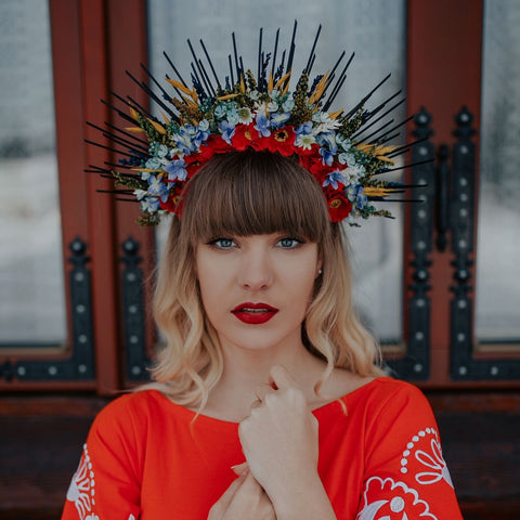 Folk flower halo crown Wedding headpiece Slavic wedding Meadow