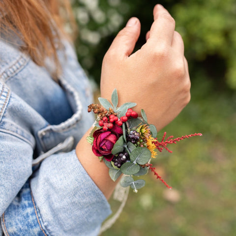 Flower Wrist Corsages Orange Bracelets for Bridesmaid Wedding Jewellery  Prom Corsage Autumn Bracelet With Ribbon Fall Accessories Magaela 