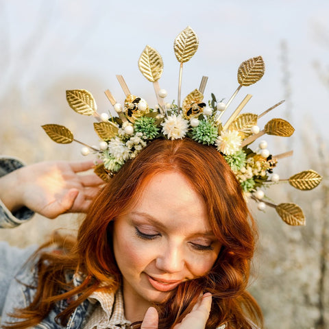 Boho Goddess Leaf Flower Hair Crown Head Piece