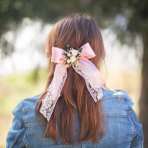 Flower hair bow Yellow and blue lace ribbon hair bow Barrette hair cli –  magaela