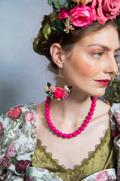 Fuchsia pink circle earrings