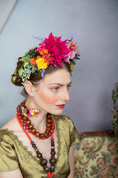 Fuchsia flower Frida Kahlo hair crown